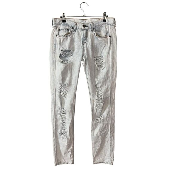 rag&bone 25 Boyfriend Jeans Acid Wash Rebel Bleach Distressed Holes White - Picture 1 of 12